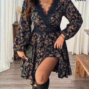 SHEIN Black Floral Long Sleeve Dress